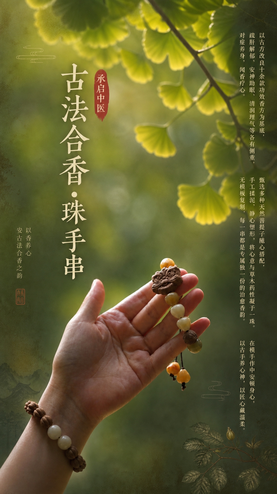 基于这张横版中式国风合香珠手串海报，重新设计为竖版海报。保留原… - 图片创意预览