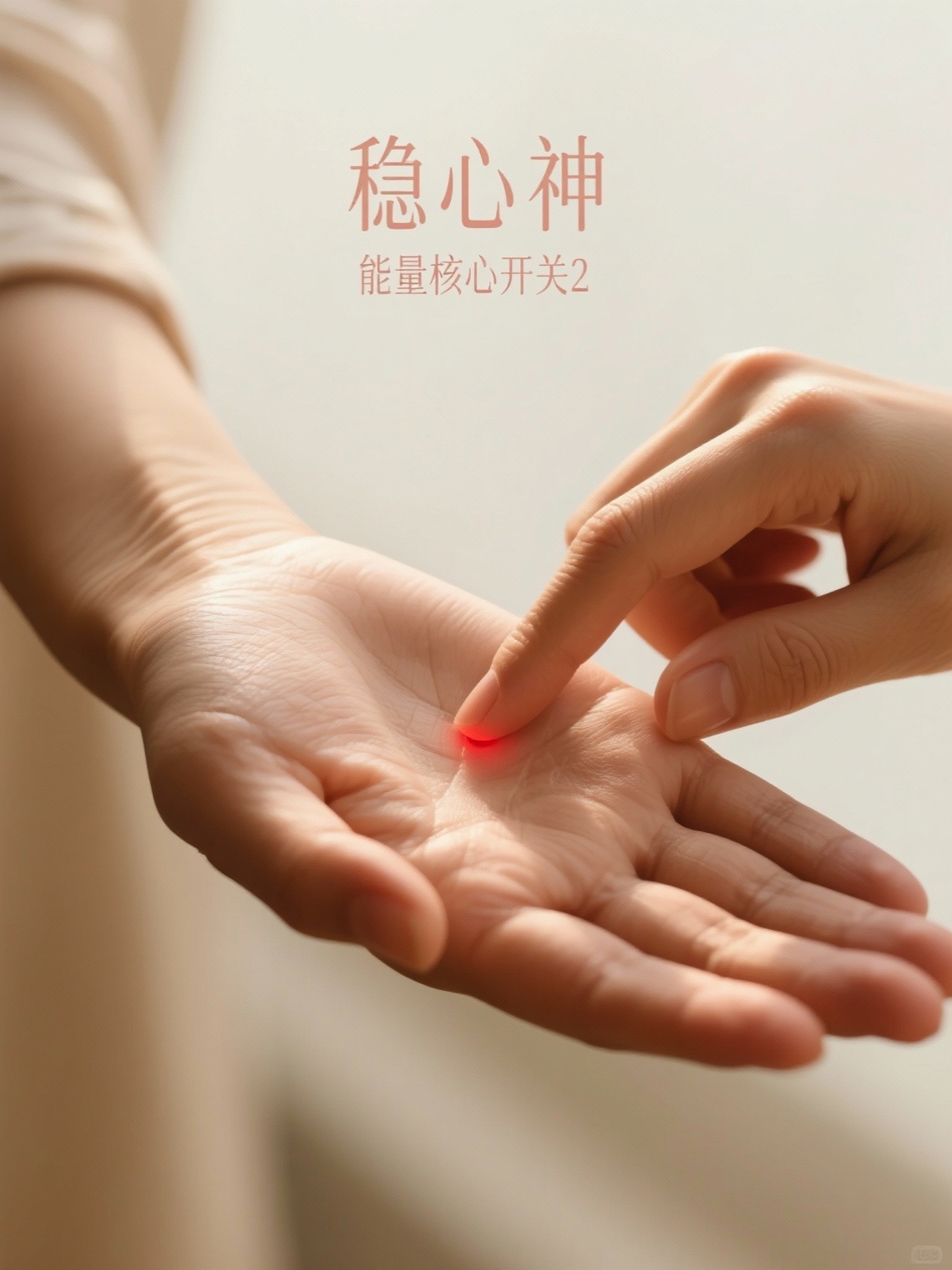 大师级超清摄影，同一女性的手部特写。手掌平展，另一手拇指垂直按… - 图片创意预览