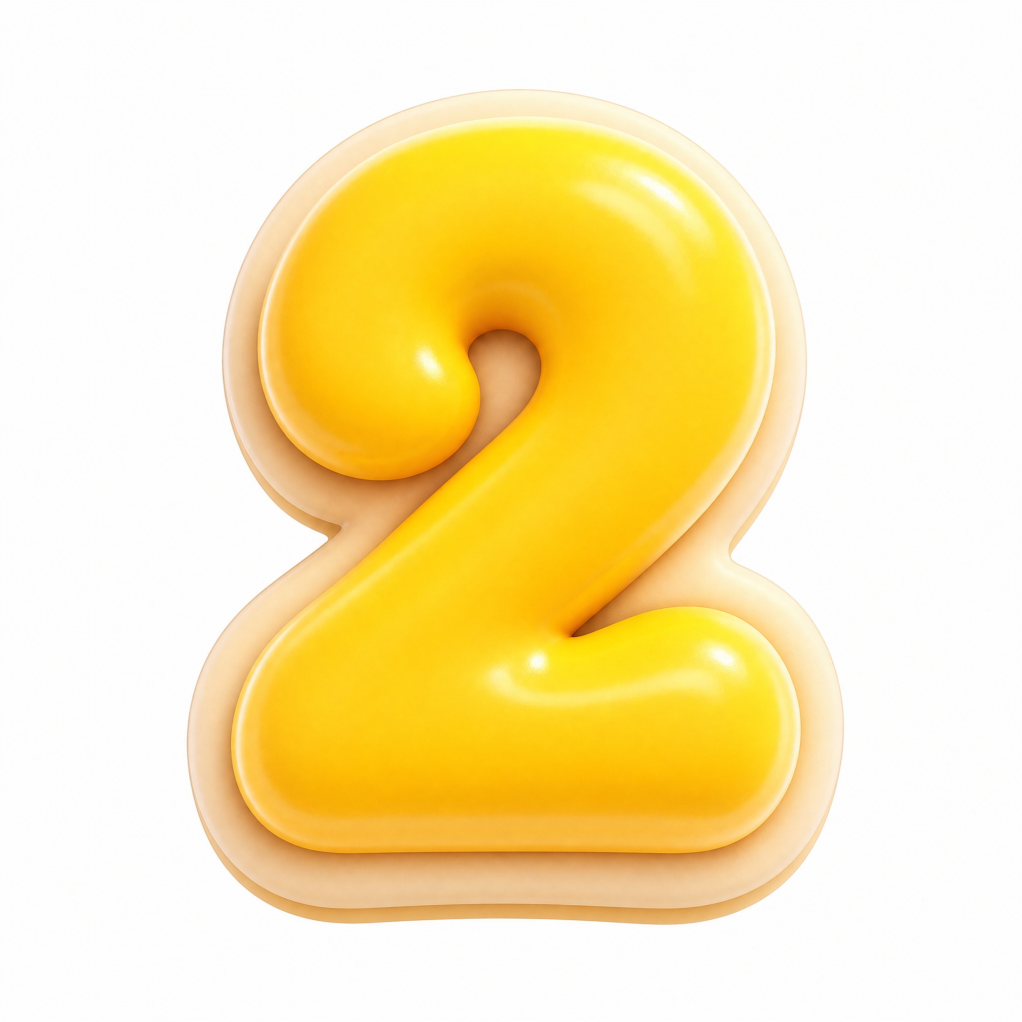 黄色3D膨胀字体，白色干净背景，创意圆体字体设计一个数字"2"… - 图片创意预览