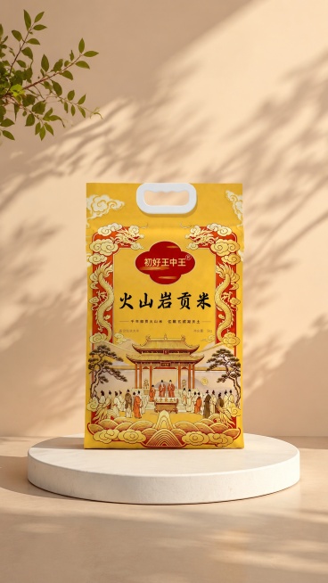 大米包装袋严格参照上传产品图https://gdesign-dam-hz.dancf.com/37003994865589273/bb25e8f672cf401db1d167b671f36811.jp预览效果