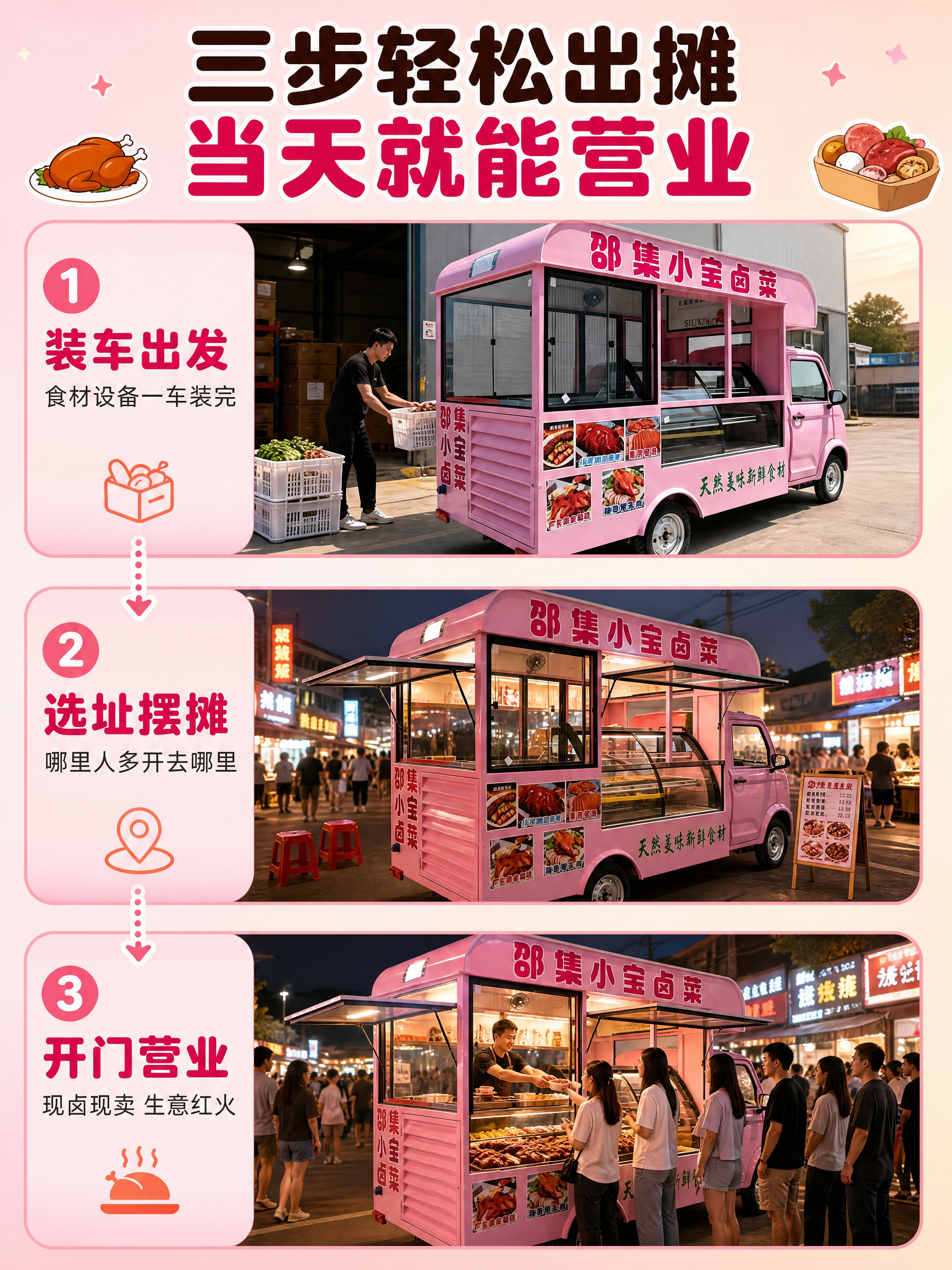 [商品] 使用【图4】粉色电动四轮卤菜餐车左后45°视角；保留… - 图片创意预览