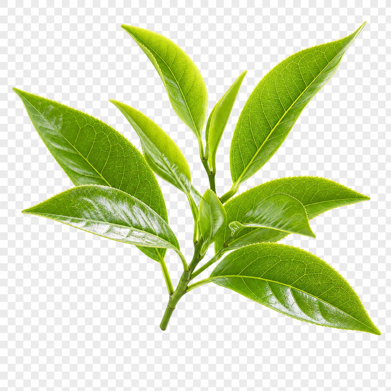 参考原图风格，重新生成新鲜翠绿的茶叶枝条，保留清晰叶脉和通透质… - 图片创意预览