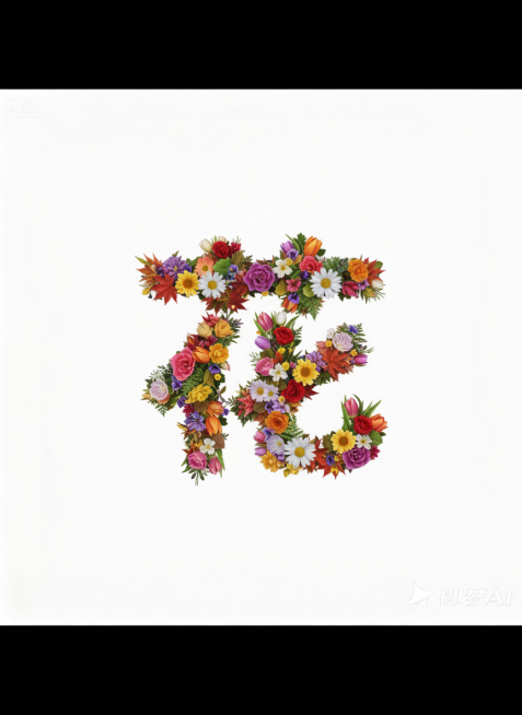 采用五颜六色的花朵、树叶等材料缠绕拼接成参考图的图形，纯白色背景预览效果