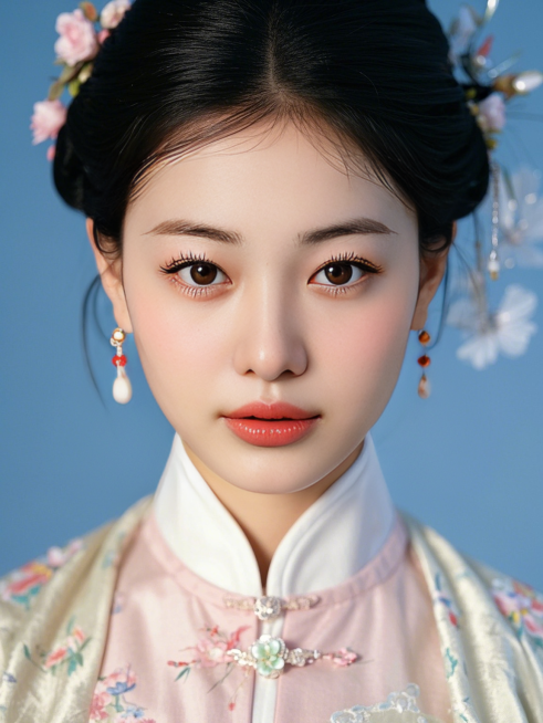 女生，汉服证件照，国风，纯色背景预览效果