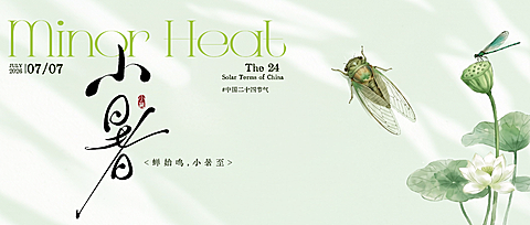 小暑节气祝福简约清新国风插画公众号首图
