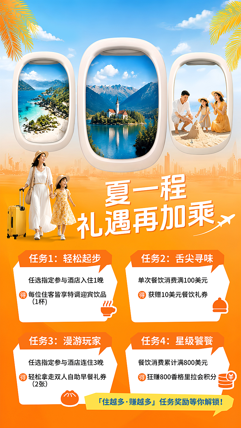 夏日旅游酒店入住套餐营销现代风竖版海报