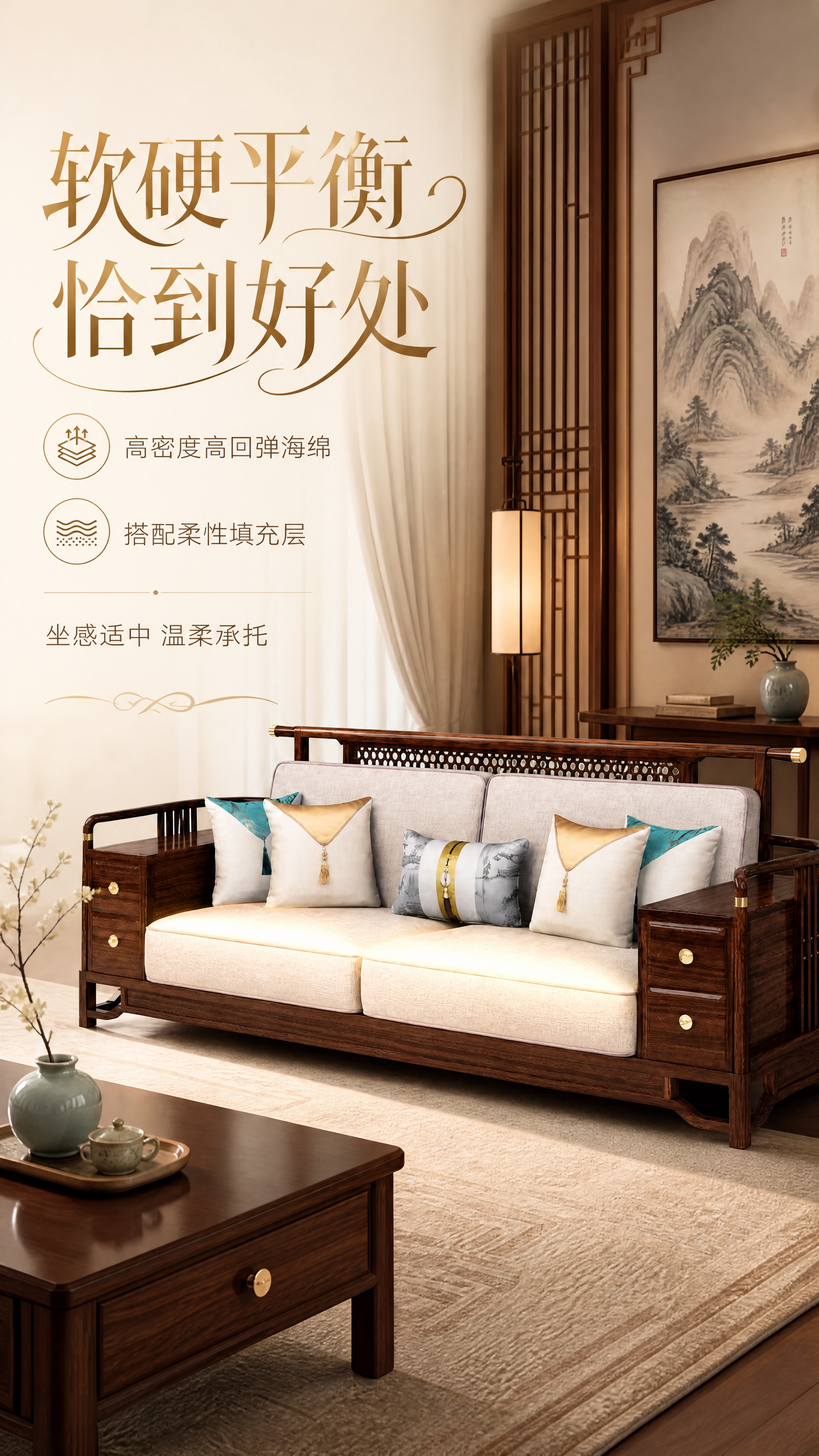 [第2张] 核心卖点页-高密度高回弹海绵软硬平衡。本张使用【图… - 图片创意预览