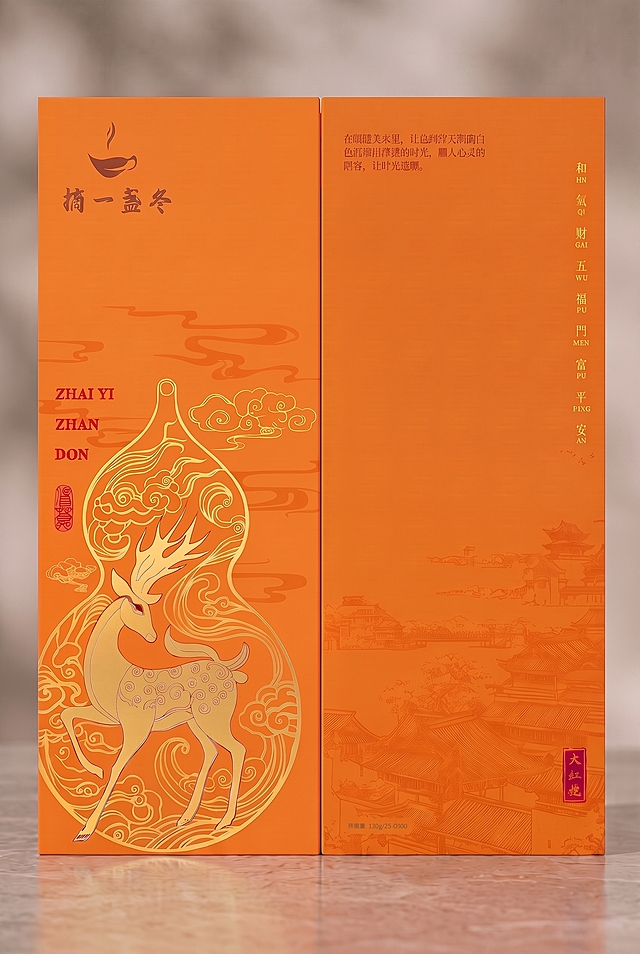 将整个包装盒整体稍微向右移动一点点，保持正面平整闭合，保留所有设计内容不变