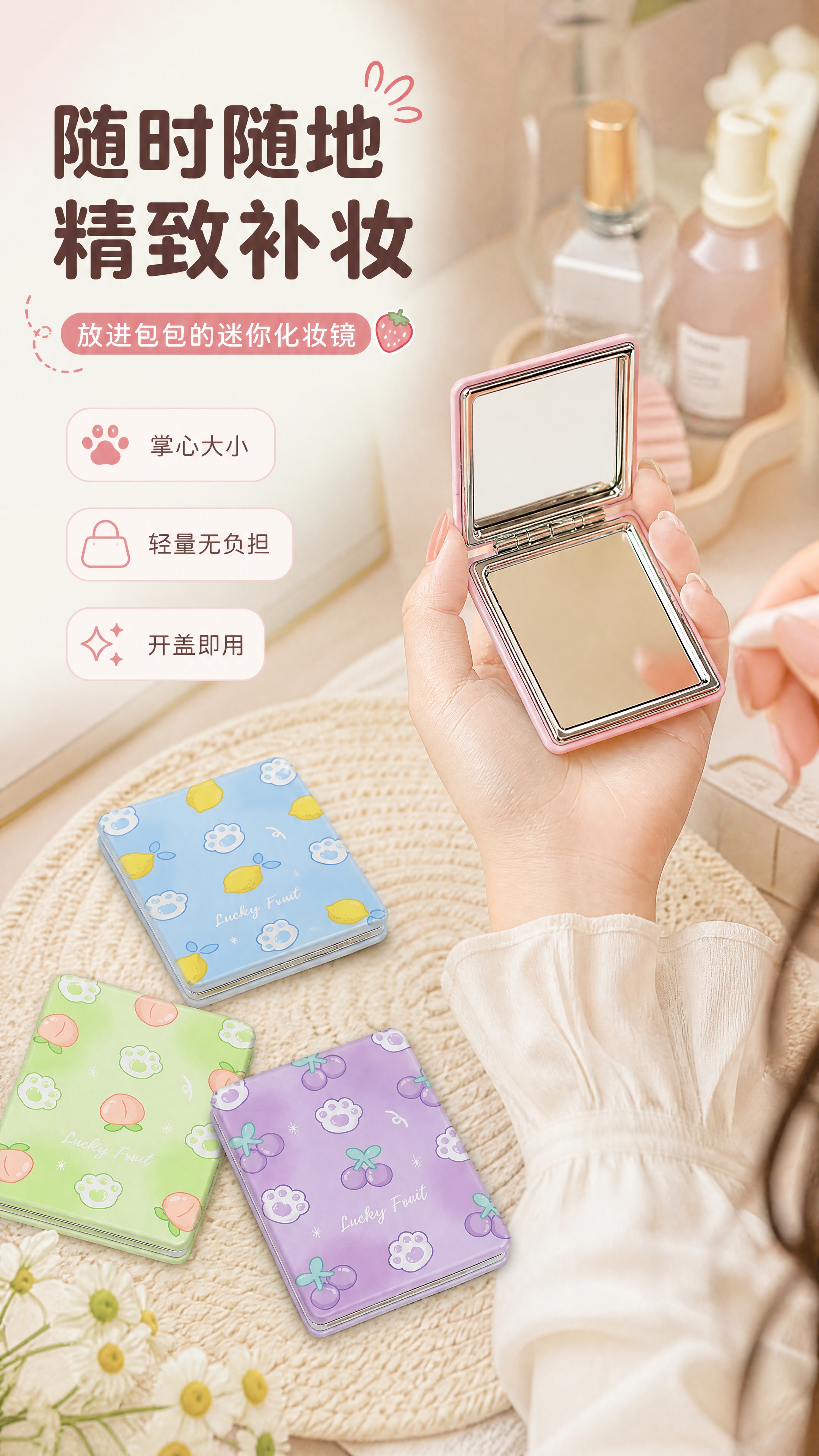 [商品] 使用【图3】方形折叠化妆镜（柠檬蓝、草莓粉、樱桃紫、… - 图片创意预览