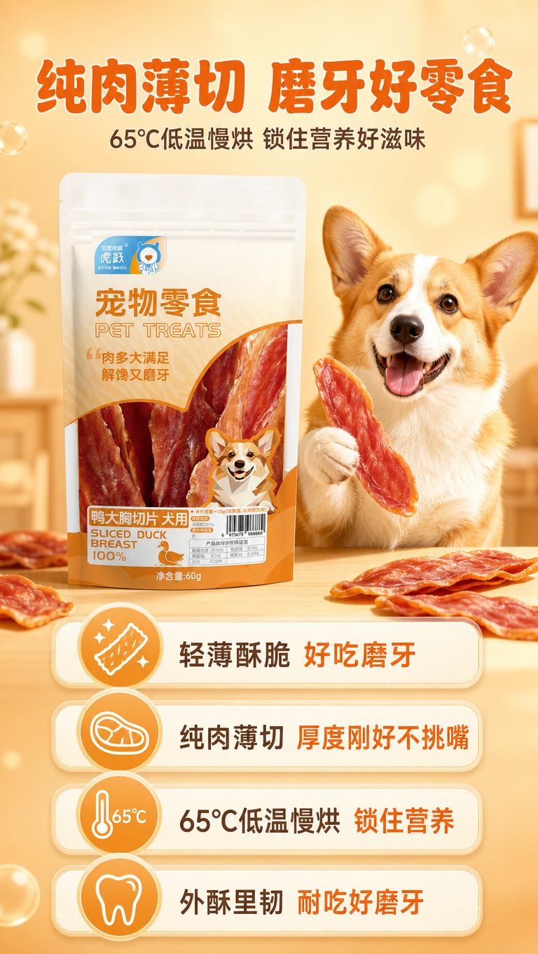 [商品] 使用【图1】60g装虎跃鸭大胸切片犬用宠物零食作为主… - 图片创意预览