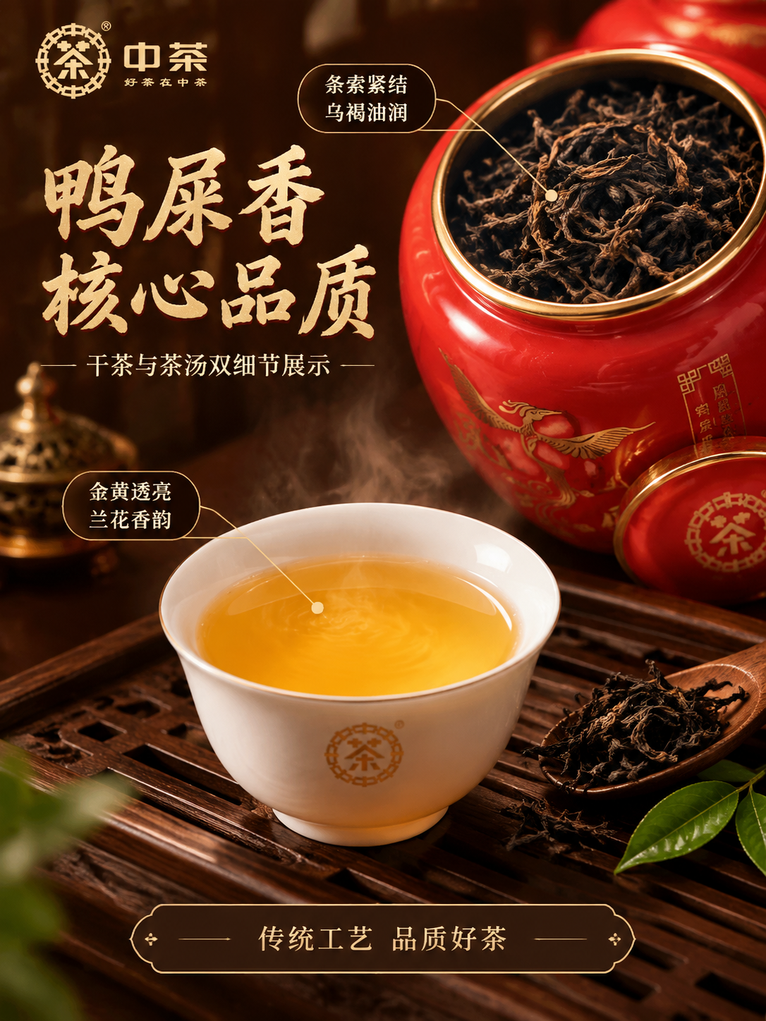 [主图-3] 细节与茶汤展示 中茶凤凰单丛鸭屎香 干茶与茶汤微… - 图片创意预览