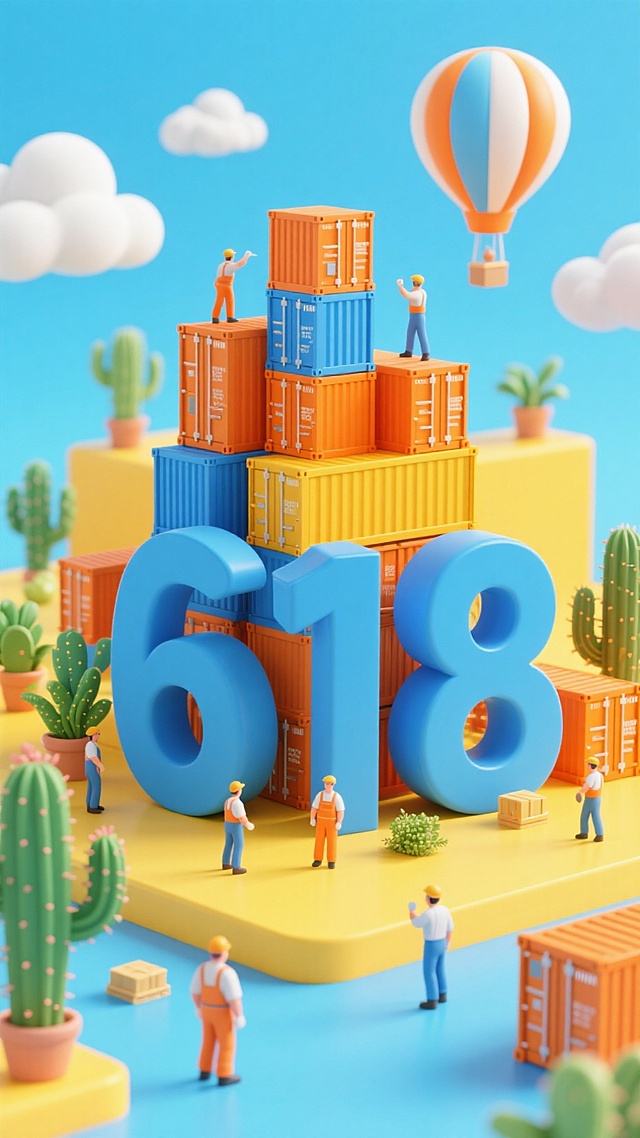 清新卡通3D风，微缩艺术展现618大促，色彩明亮，趣味十足。