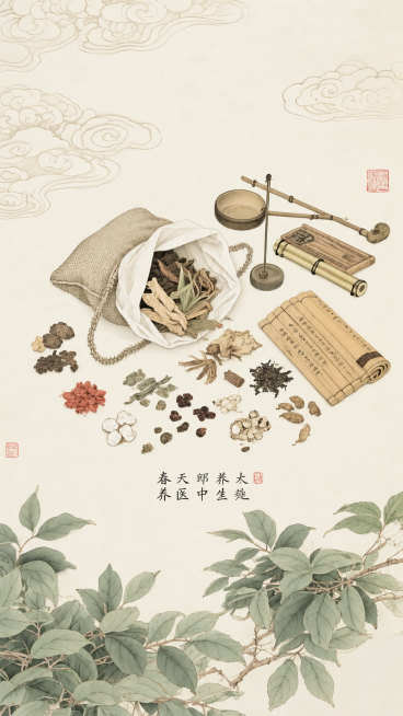 参考图片风格，保持原画面元素布局和文案不变，重新生成高质量工笔画风格的中药材养生主题画作预览效果