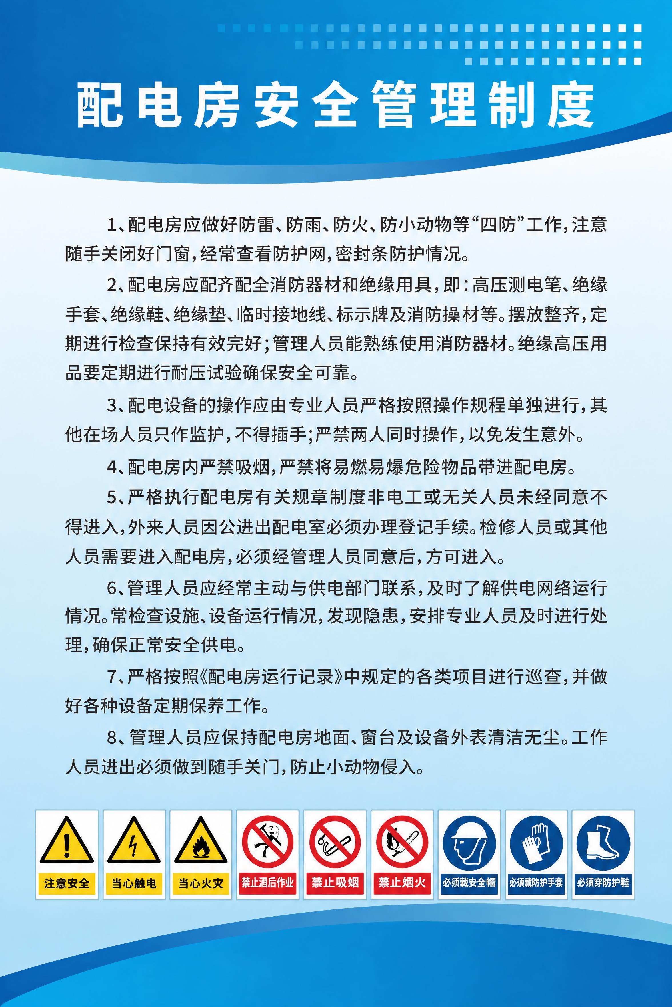 重新制作矢量风格的配电房安全管理制度海报，保持原图的蓝色渐变背… - 图片创意预览