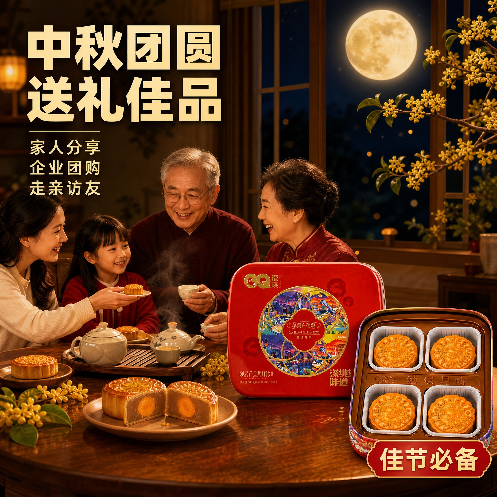 [主图-4] 中秋场景 家庭团圆赏月吃月饼 [统一基调] 拼多… - 图片创意预览