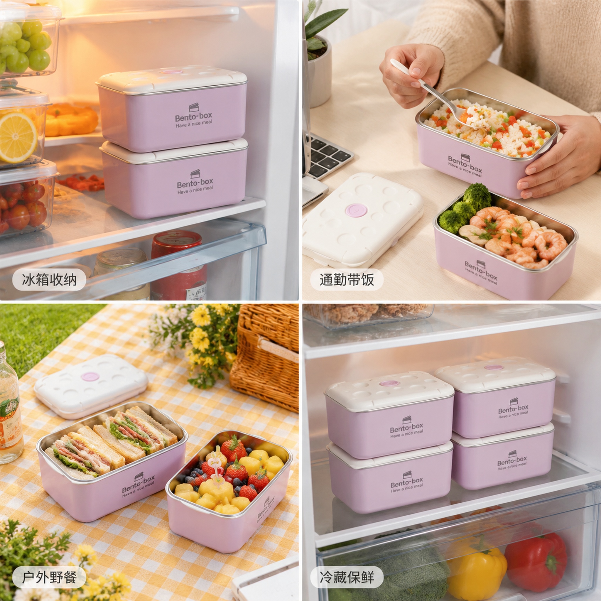 [主图-4] 多层保鲜盒多场景适用展示宫格图。氛围风格：生活化… - 图片创意预览