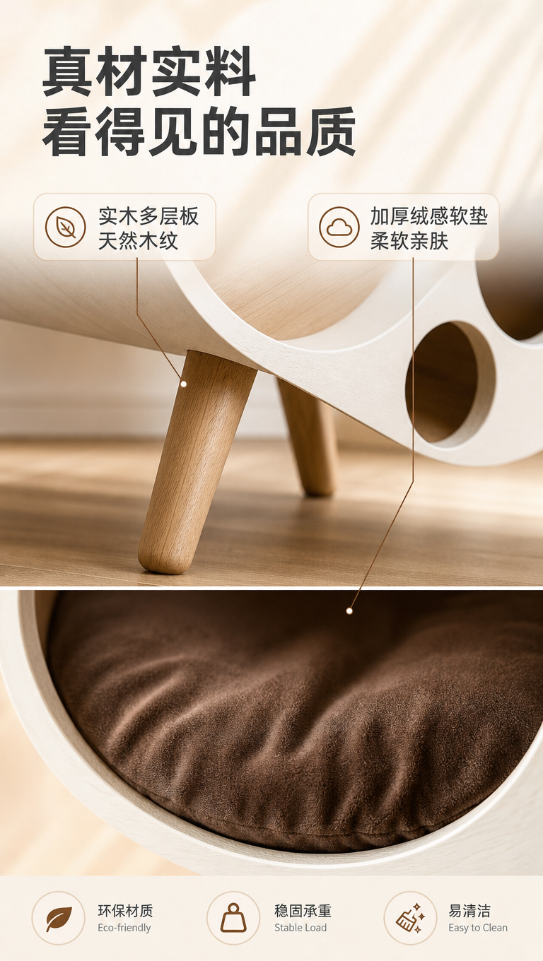 [商品] 使用【图1】Japandi风猫窝床头柜；保留白色圆润… - 图片创意预览