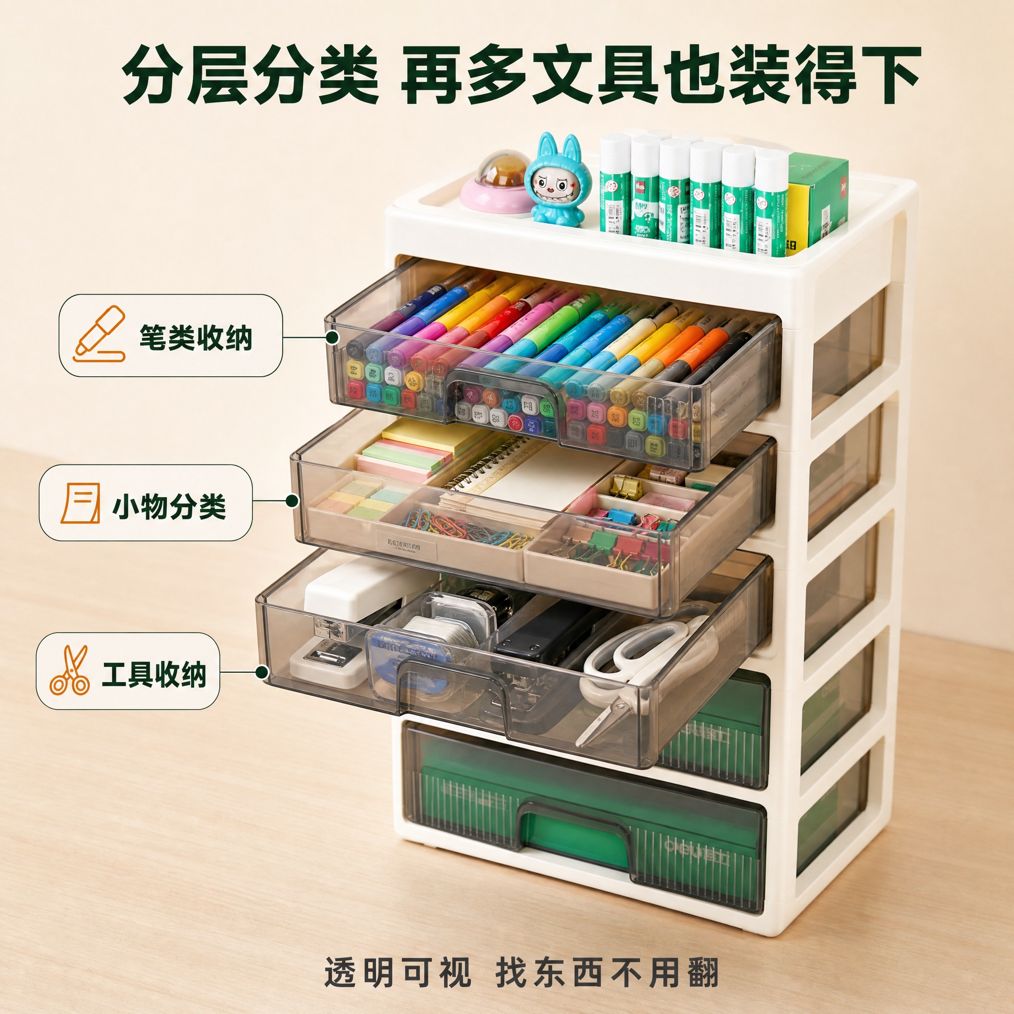 [主图-2] 容量满载与分类逻辑展示，突出收纳柜能装、分类清晰… - 图片创意预览