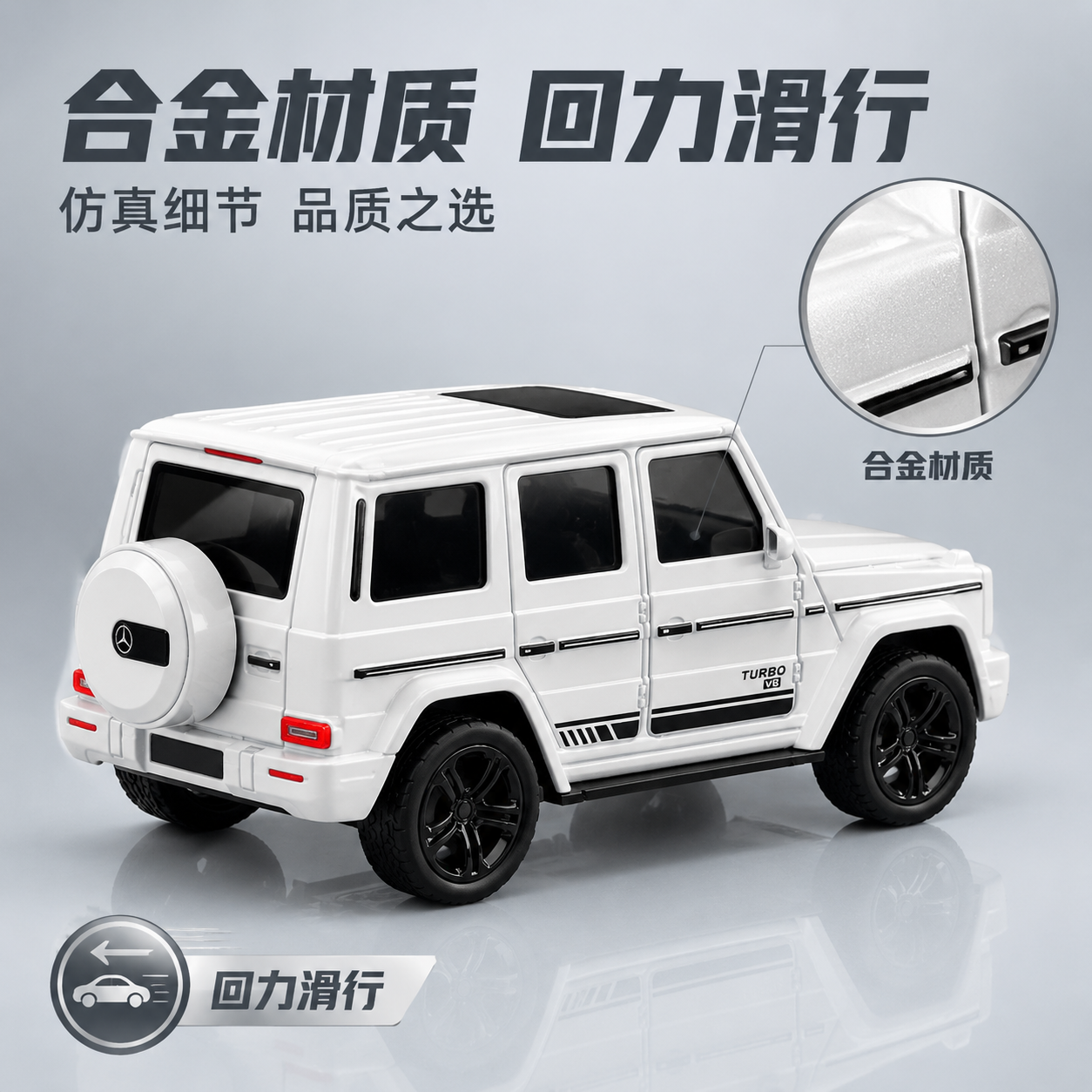 [主图-2] 核心卖点 合金材质与回力功能展示 玩具车细节质感… - 图片创意预览