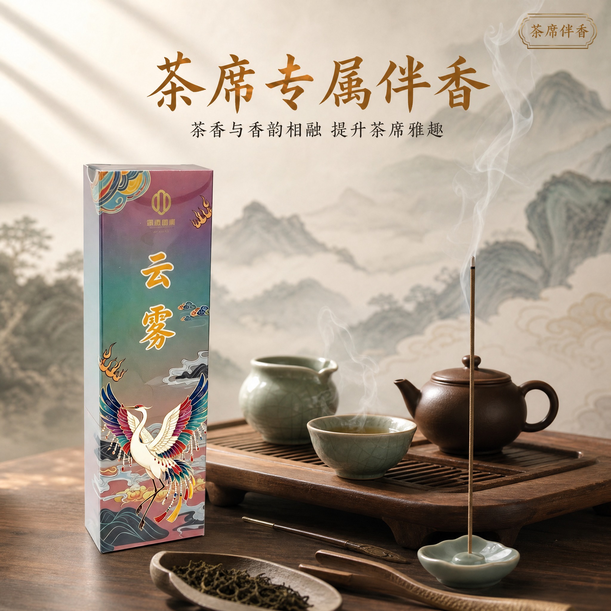 [主图-2] 卖点1：茶席专属伴香，展示线香与茶席搭配使用的场… - 图片创意预览
