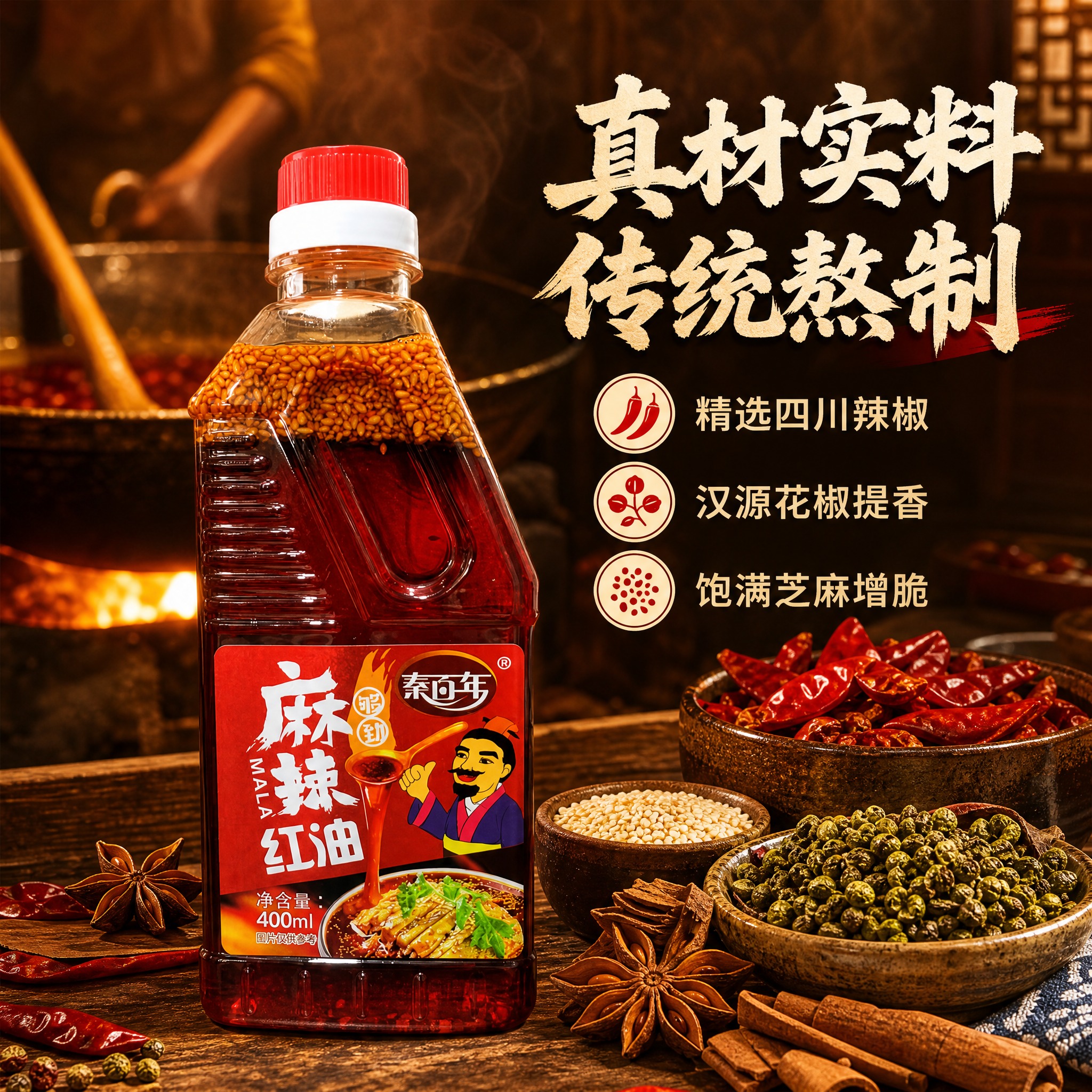 [主图-2] 秦百年麻辣红油400ml 核心卖点 真材实料溯源… - 图片创意预览
