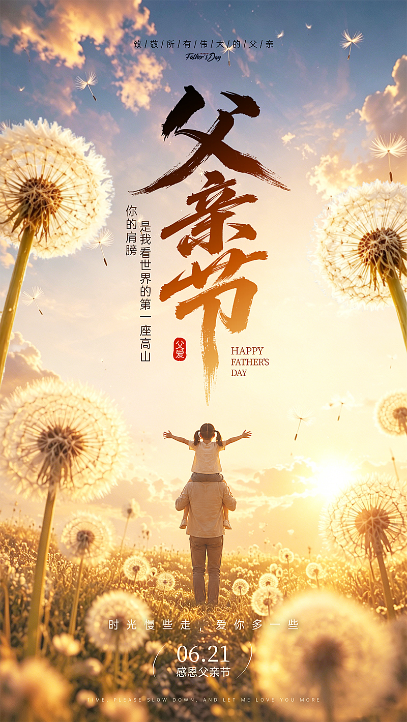 创意唯美父亲节节日祝福通用竖版海报
