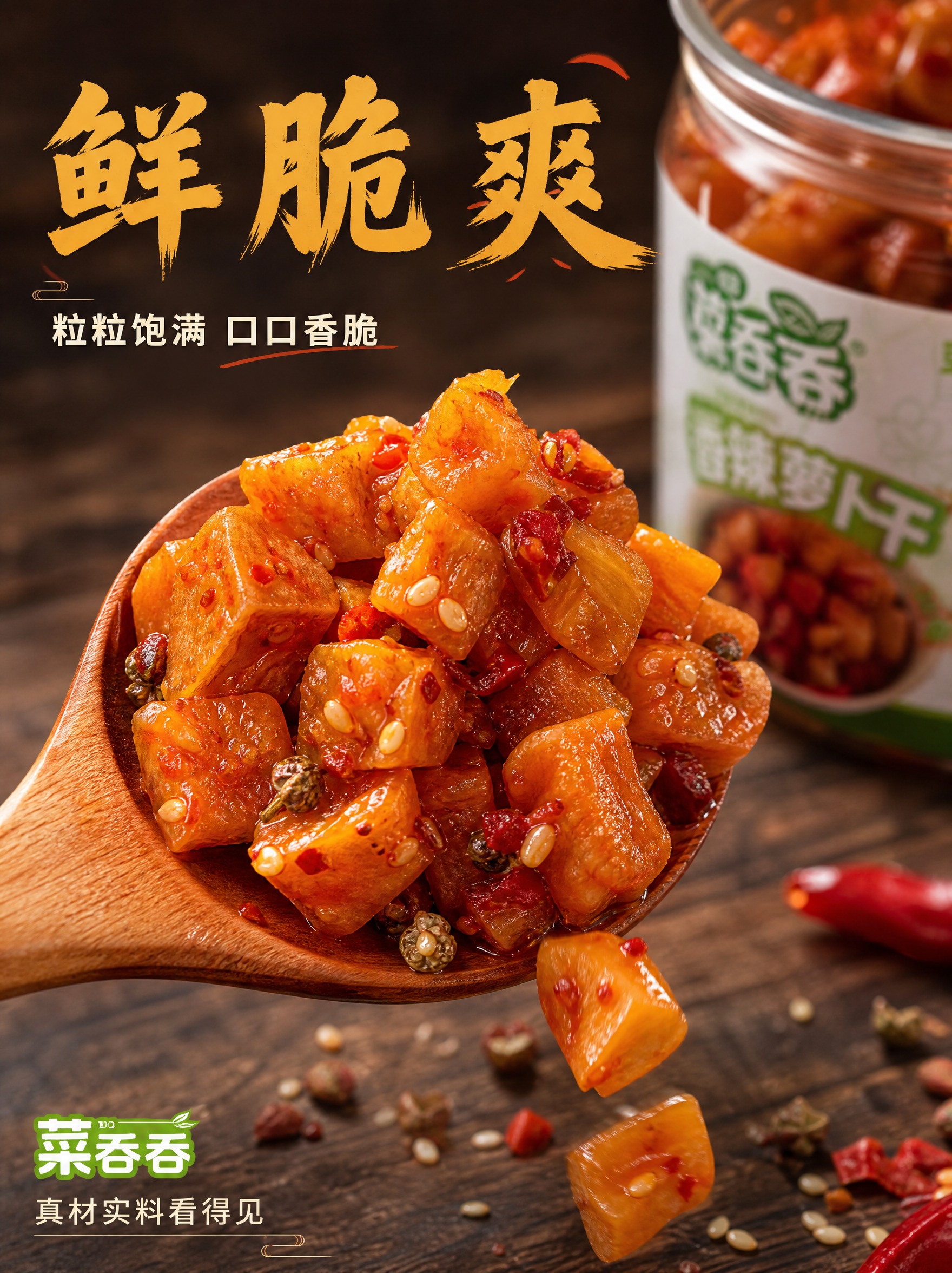 [商品] 使用【图1】菜吞吞香辣萝卜干透明玻璃罐装；保留罐身标… - 图片创意预览