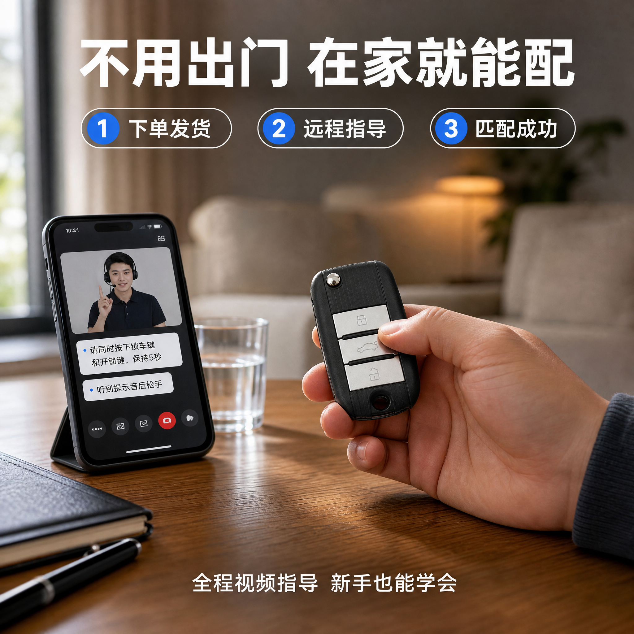 [主图-4] 场景操作演示 车主在家配钥匙步骤 [氛围风格]… - 图片创意预览