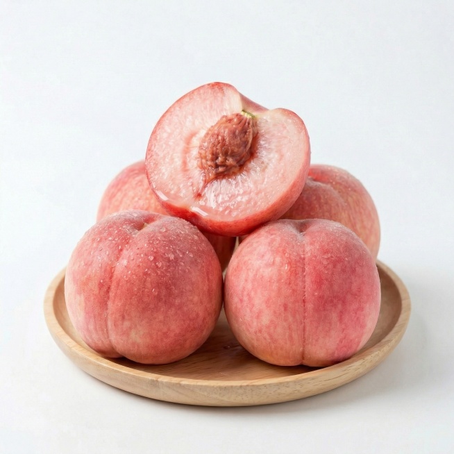 将切开的放到整颗的桃子上面，果子在大一点，整颗的桃子上面在加点露水，盘子不要底座预览效果