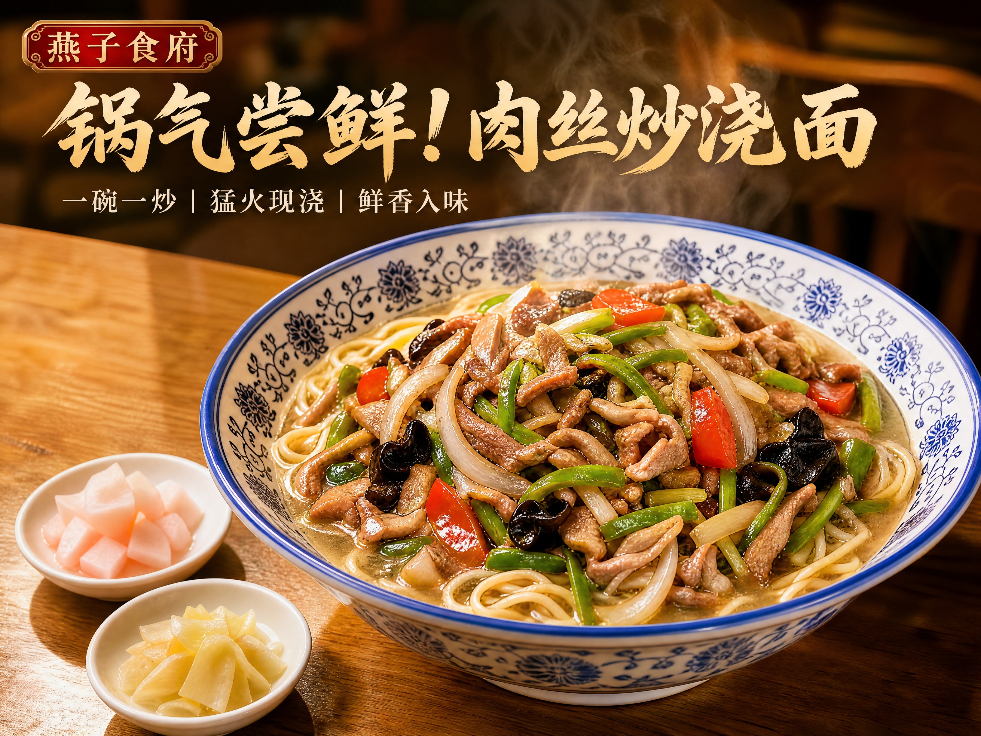 参考这张真实中式面馆照片的风格，生成4:3横版美食商品头图，商… - 图片创意预览