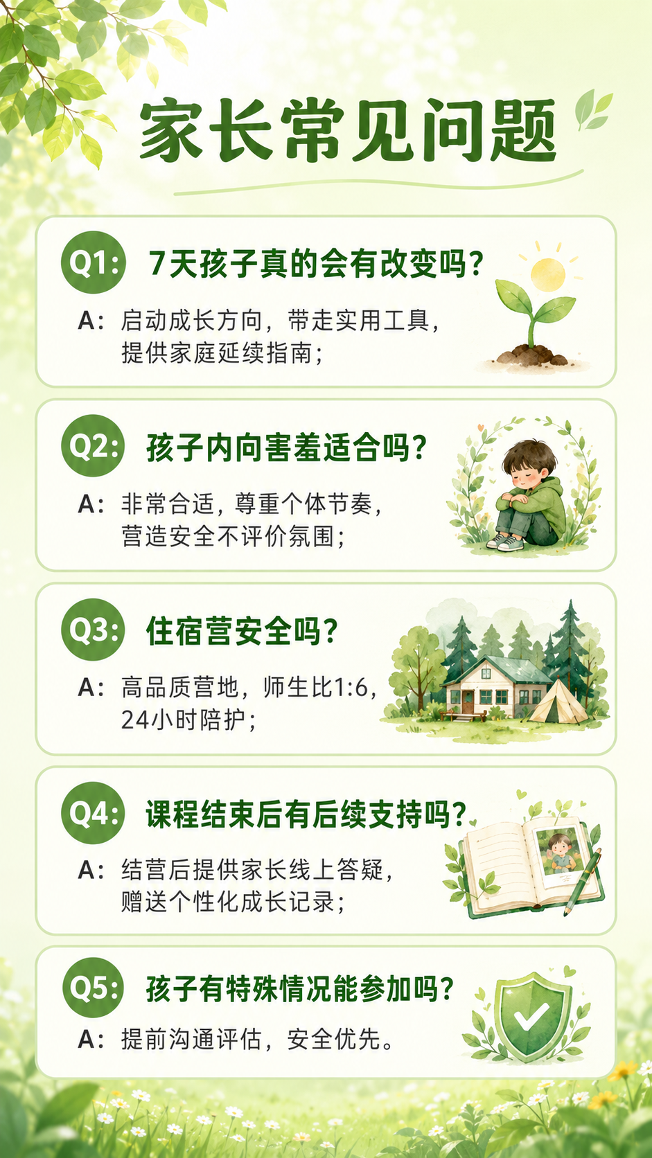 [第9屏] 家长常见问题解答详情图。 [氛围/风格] 温暖治愈… - 图片创意预览