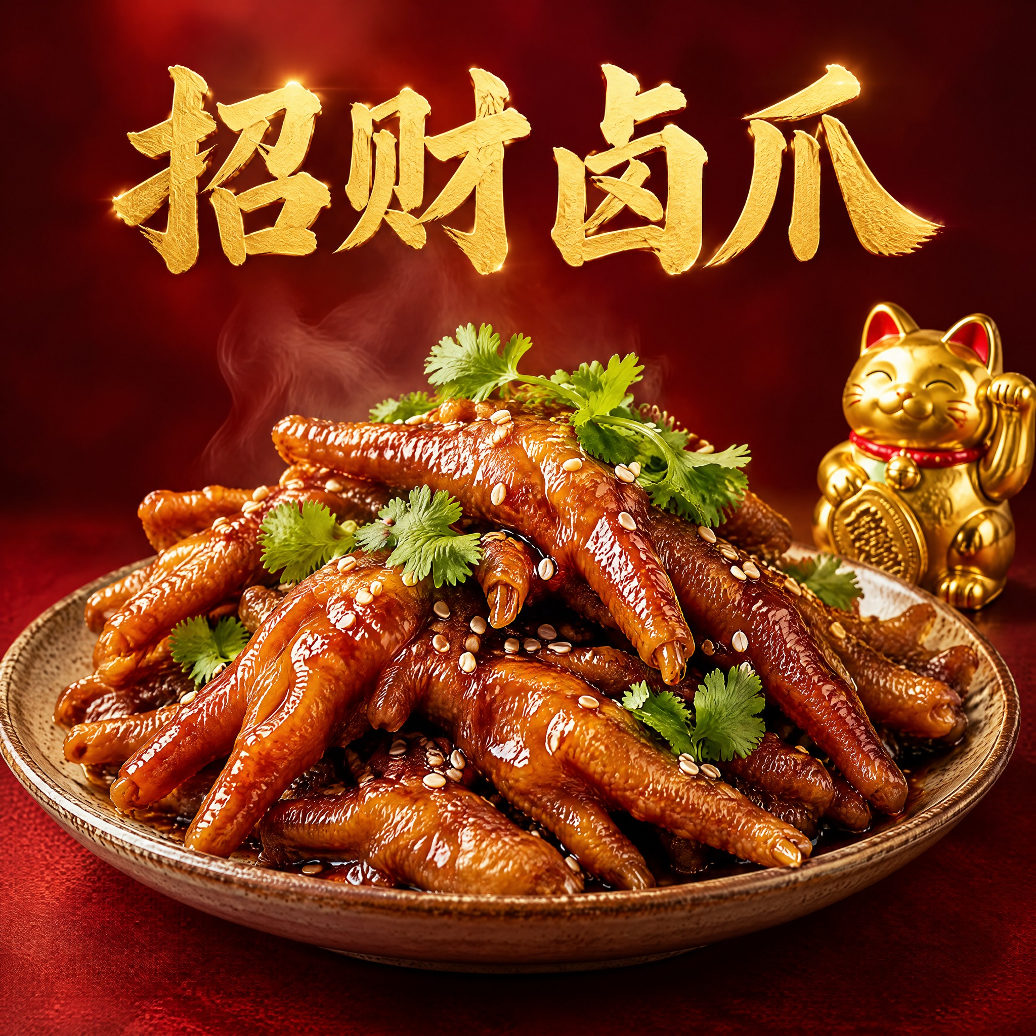 美食头像设计，店名"招财卤爪"，主体是一盘诱人的卤味鸡爪，色泽… - 图片创意预览