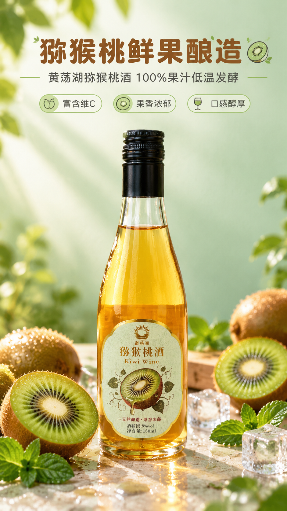 [商品] 使用【图1】黄荡湖牌猕猴桃酒；保留瓶身造型、琥珀色酒… - 图片创意预览