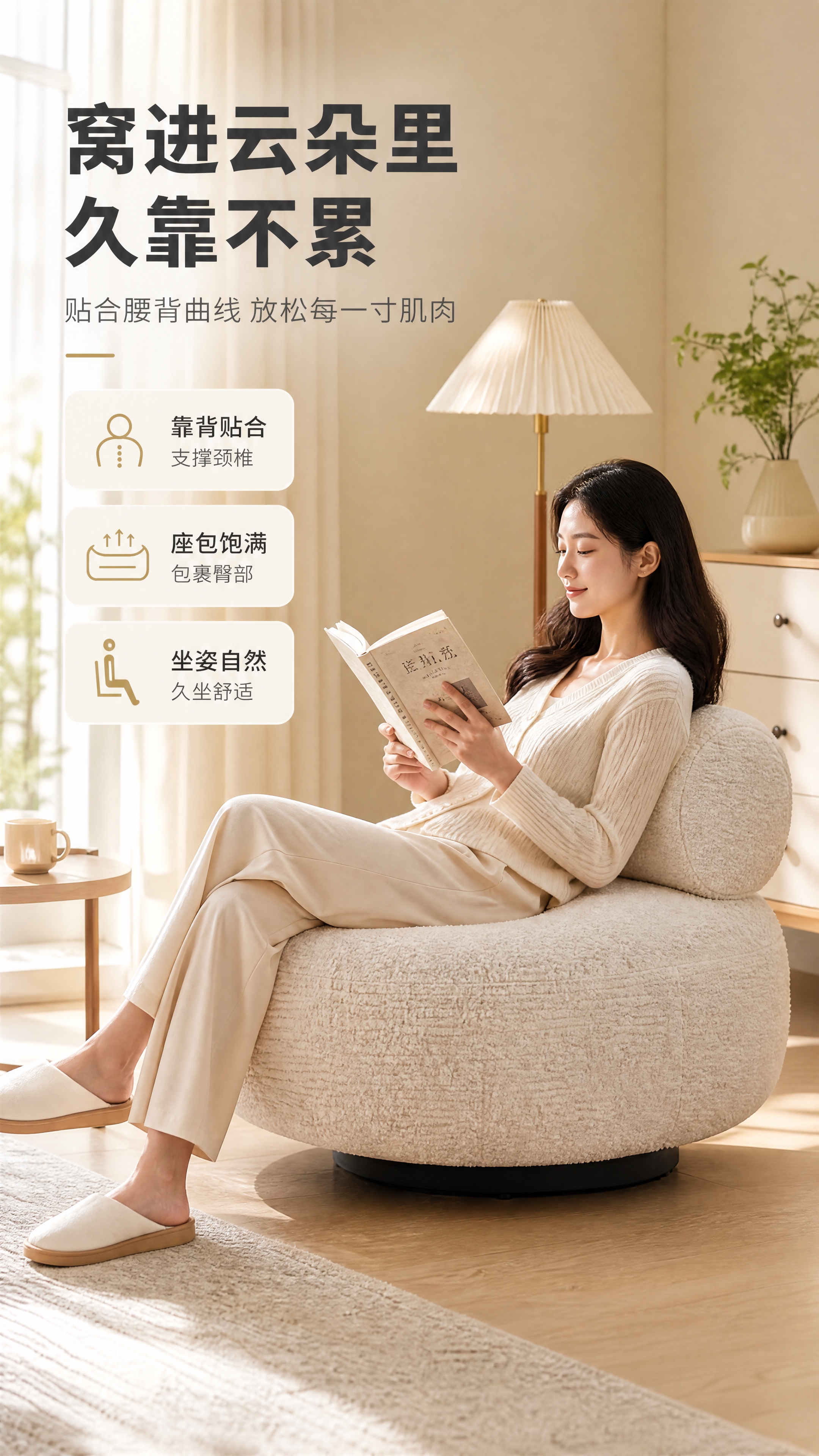 [商品] 使用【图1】米白色羊羔绒休闲椅D2518；保留圆润造… - 图片创意预览