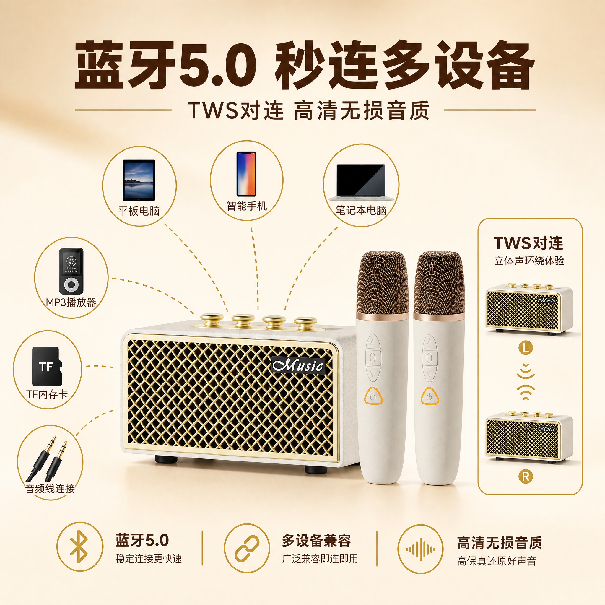 [主图-5] 购买决策/连接适配：蓝牙5.0多设备兼容、TWS… - 图片创意预览