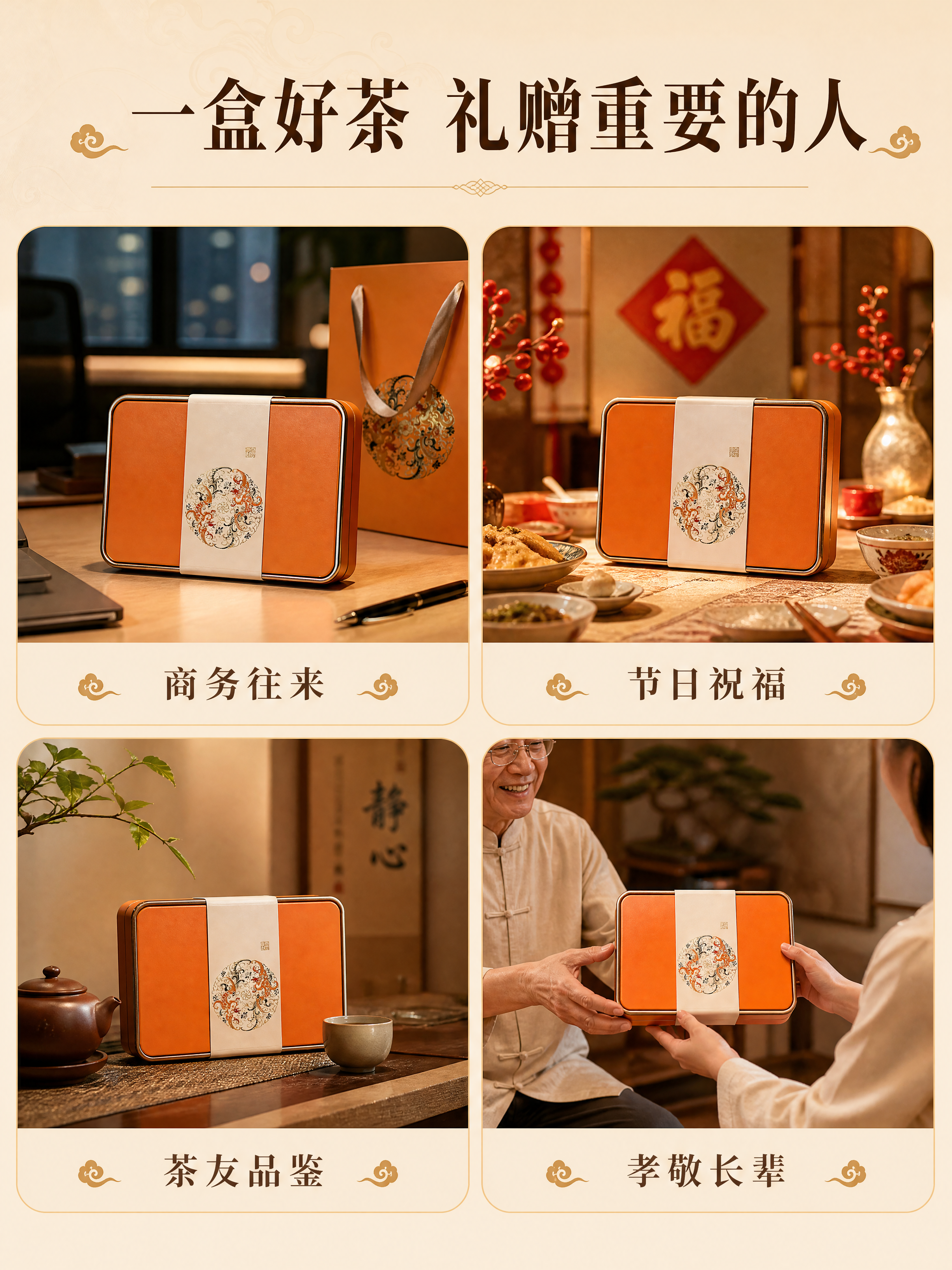 [商品] 使用【图1】敦煌风茶砖礼盒套装；保留铁盒与礼袋的橙色… - 图片创意预览