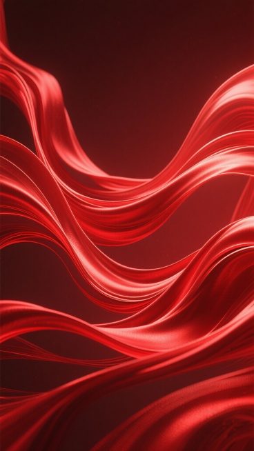 一张以红色为主色调的背景图，画面中充满了流畅飘逸的红色波浪线条，这些线条呈现出丝绸般的光泽质感，光影效果丰富，高光处明亮耀眼，暗部则深邃浓郁，整体营造出一种热情、动感且富有奢华感的氛围，线条的走向自然流畅，形成了富有韵律的视觉效果，没有任何文字、LOGO、二维码等元素干扰。预览效果