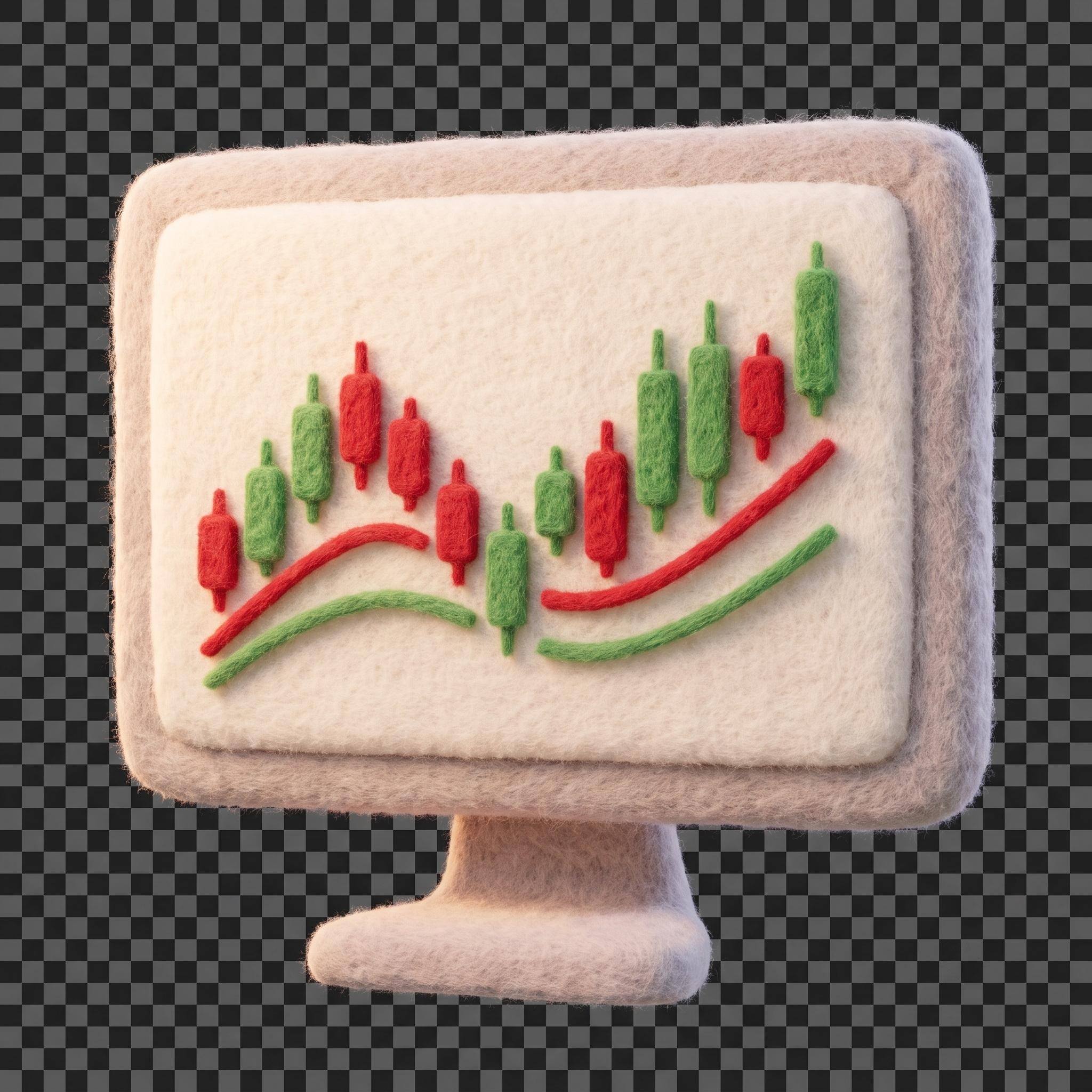 羊毛毡质感的电脑显示器，显示屏上显示着股票K线图，K线图也是羊… - 图片创意预览