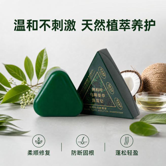[主图-3] 新疆乌斯曼洗发皂成分安全展示。
[氛围风格] 现代酒店高级极简风，和前两张风格光影统一
[画质] 商业摄影质感、光线柔和通透、产品清晰真实、画面干净高级。
[元素] 产品放置在画面中央，预览效果
