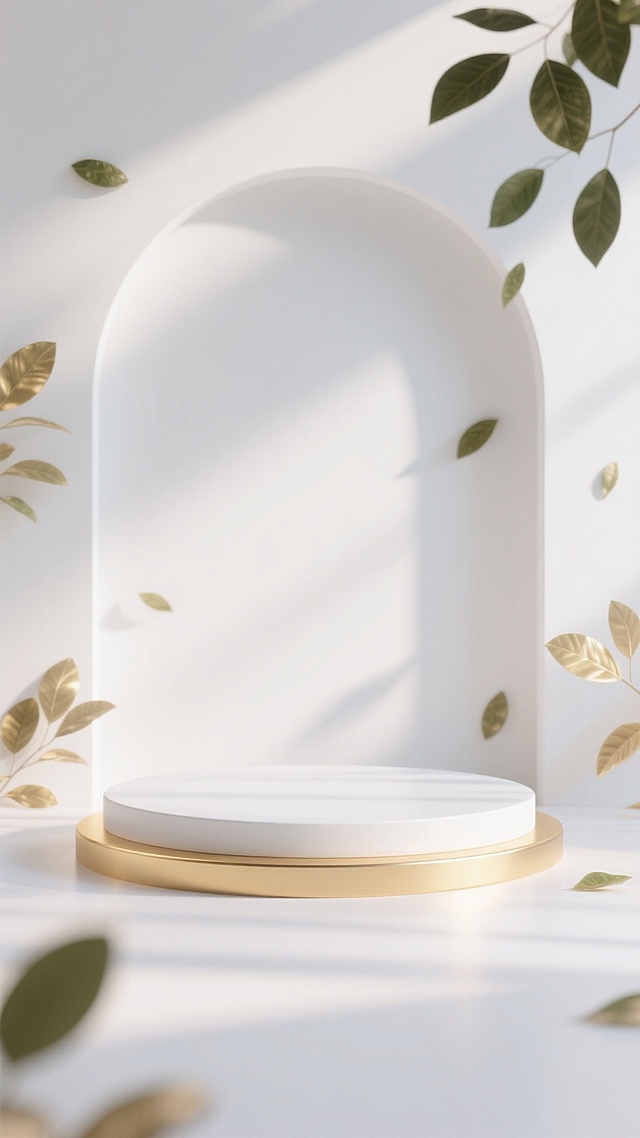 清新3D几何风，简约主义设计，金色点缀，光影交错，营造自然优雅氛围。