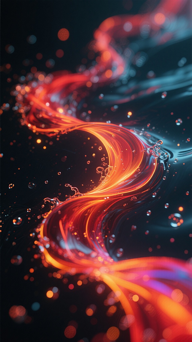 未来感3D液态流光，抽象科技元素交织，虚拟现实梦幻视觉。