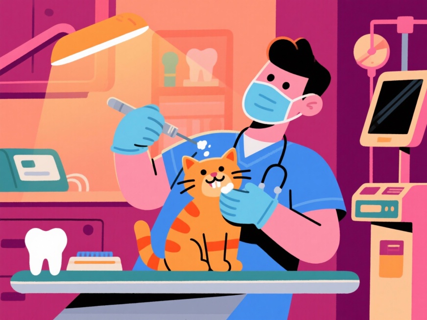 相同的风格做画面：兽医给猫咪定期洗牙检查预览效果