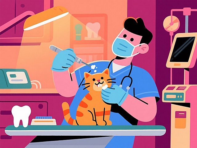 相同的风格做画面：兽医给猫咪定期洗牙检查