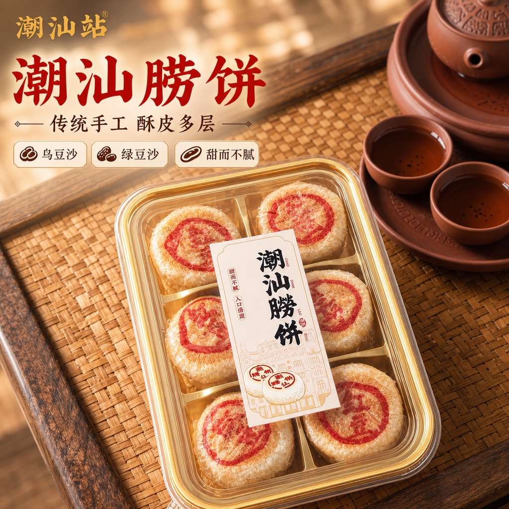 [主图-1] 潮汕朥饼礼盒首图，主打食欲诱惑与潮汕传统风味。… - 图片创意预览