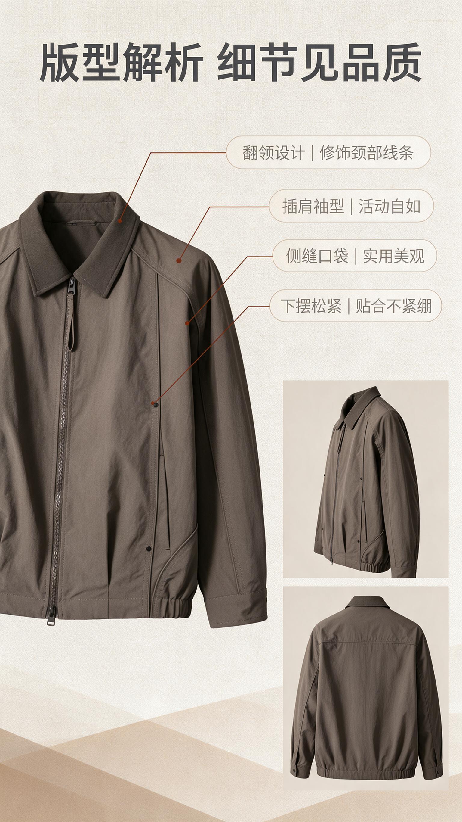 [商品] 使用【图1】咖色男士翻领夹克；商品处理：保留翻领、拉… - 图片创意预览