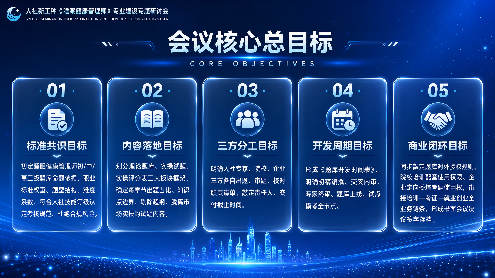 PPT内页设计，会议核心总目标，人社新工种《睡眠健康管理师》专… - 图片创意预览