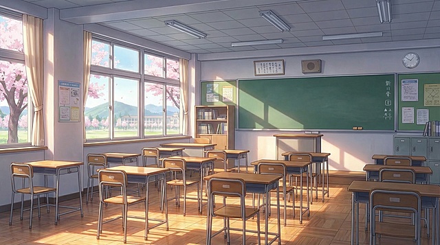 将场景替换为教室，保持日式动漫风格
