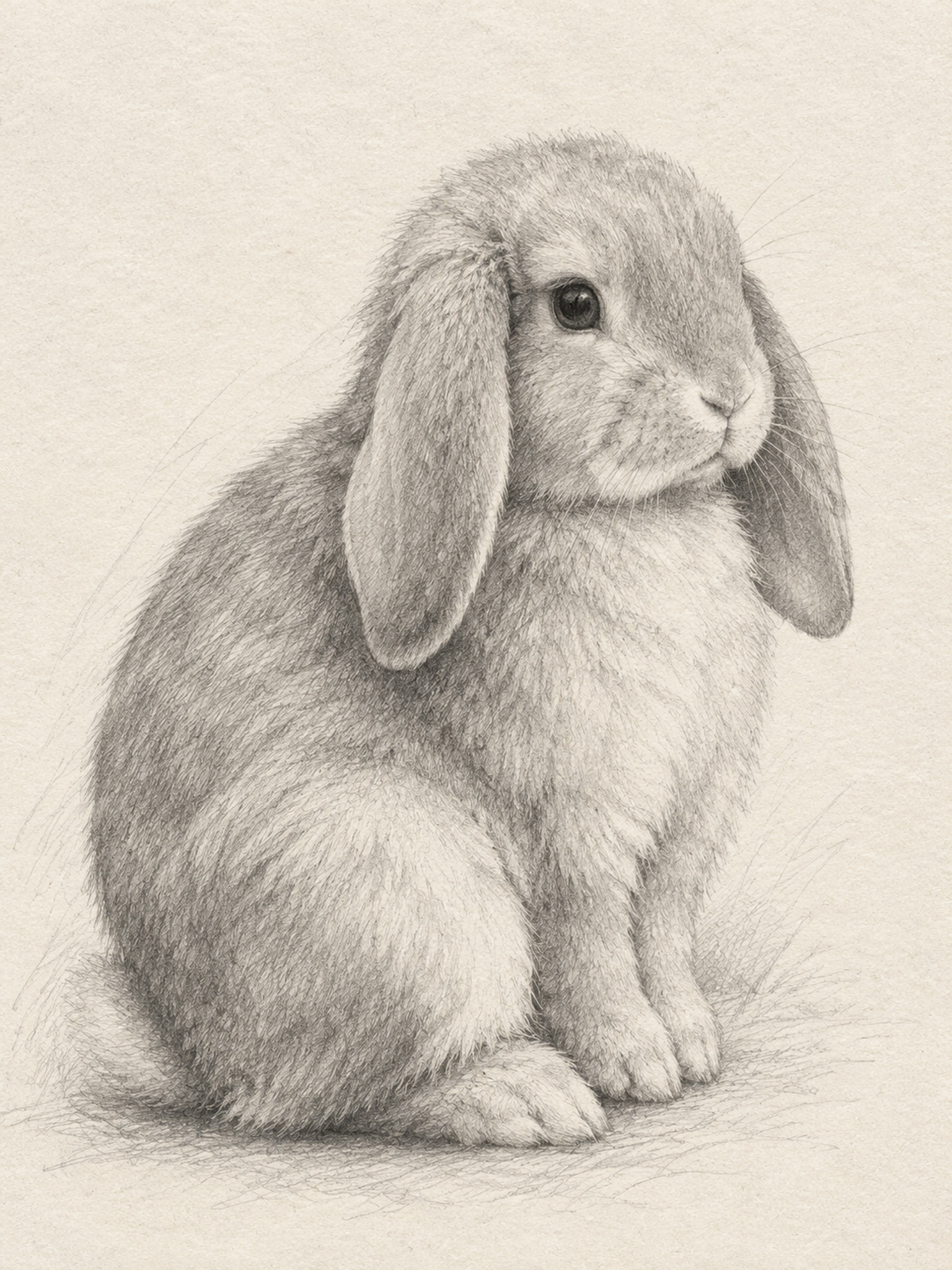 一张精致的铅笔素描兔子图，黑白灰调，素描手绘风格。画面主体是一… - 图片创意预览