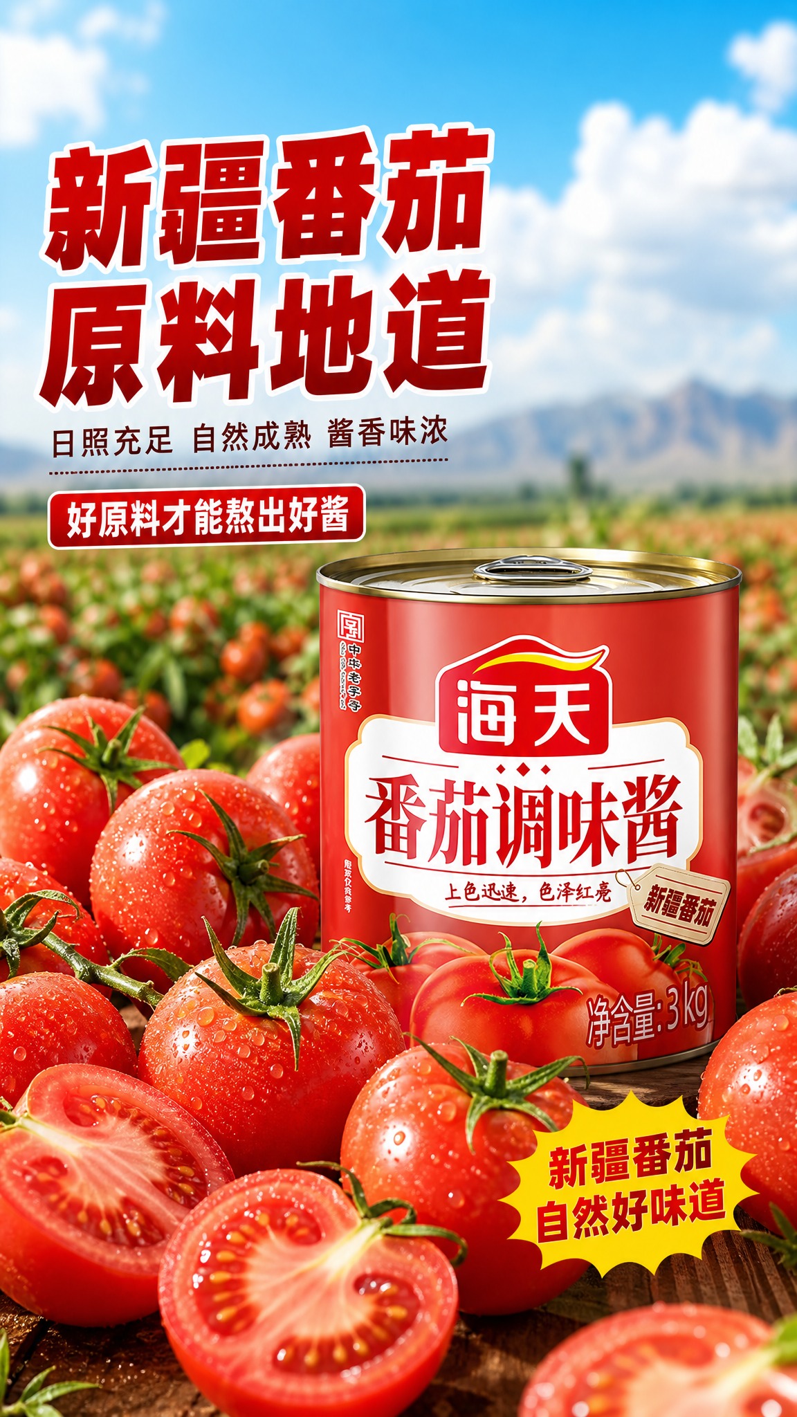 [商品] 使用【图1】海天番茄调味酱3kg大罐装；保留红色罐体… - 图片创意预览