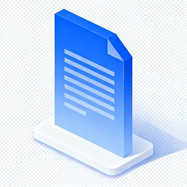 科技感十足的3D文件图标，采用轻拟物与玻璃风设计，清透蓝调渐变搭配立体体积感，呈现现代商务视觉美学。